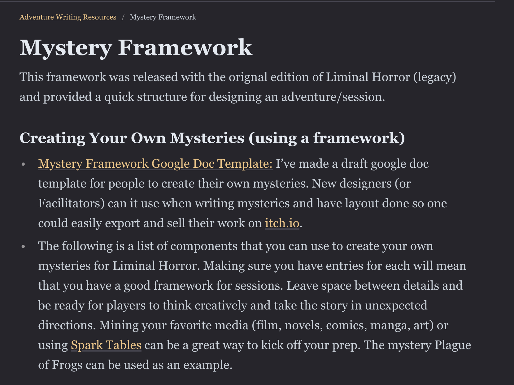 Mystery Framework