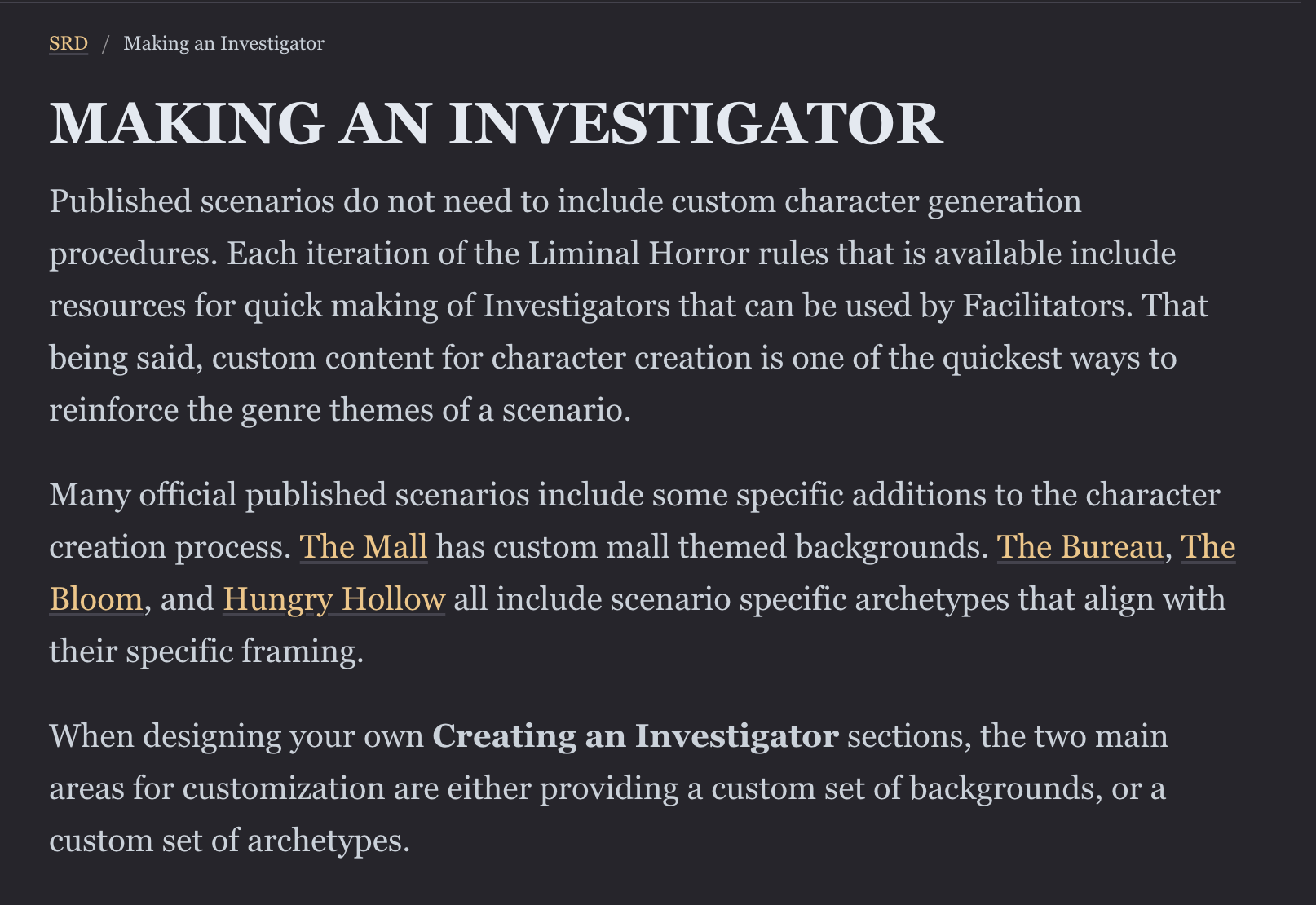 MAKING AN INVESTIGATOR (SRD)