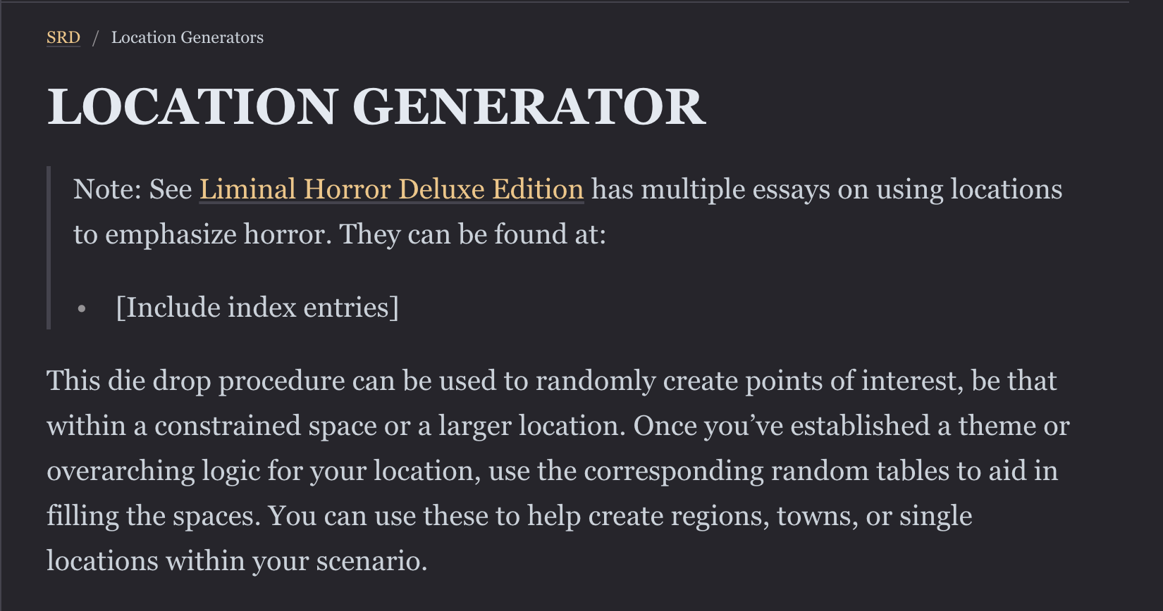 LOCATION GENERATOR (SRD)