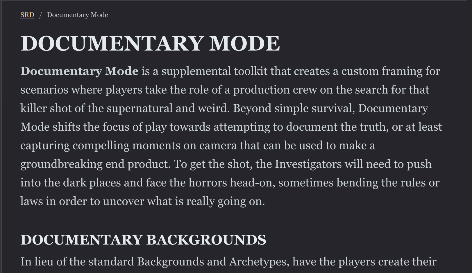 DOCUMENTARY MODE (SRD)