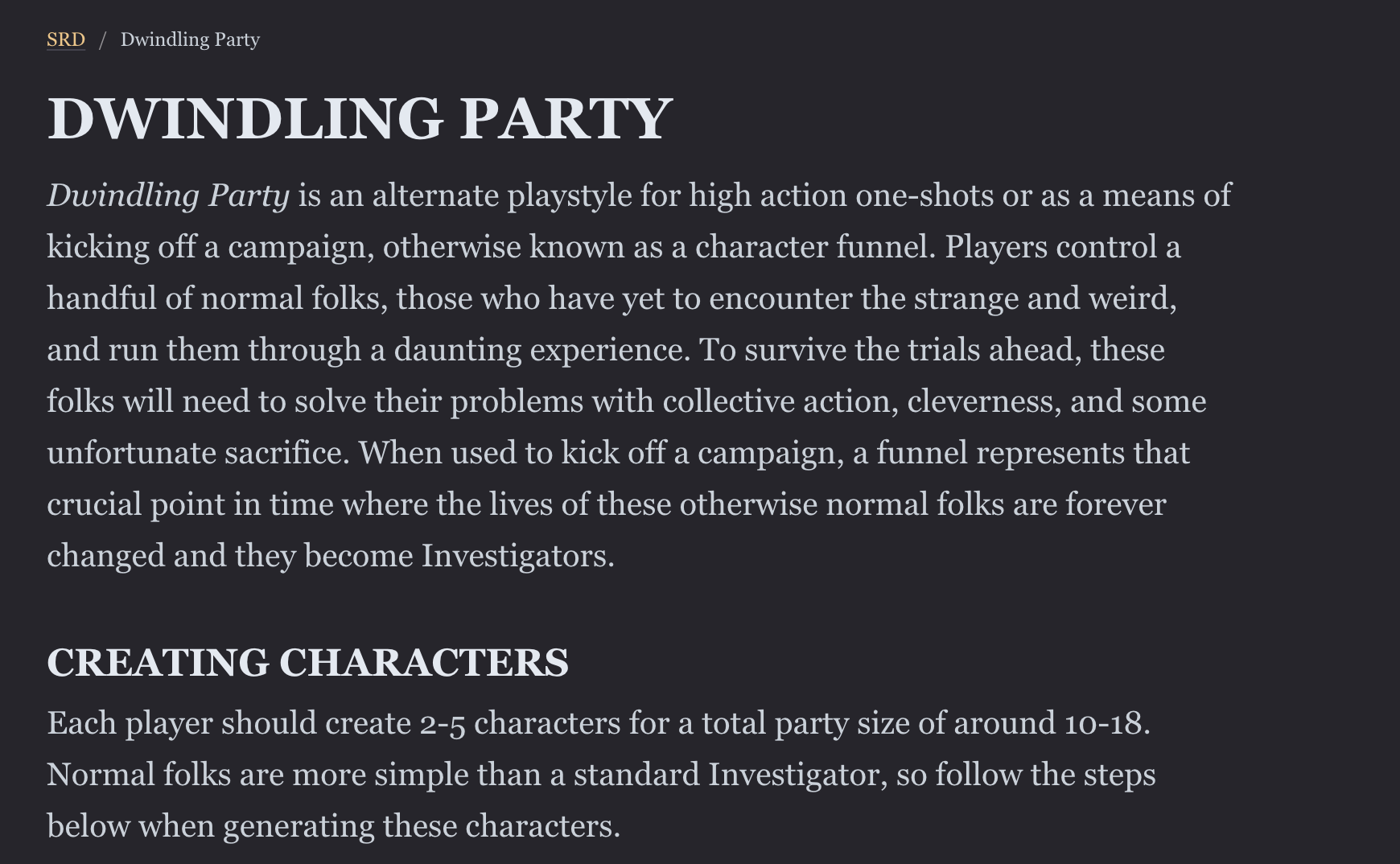 DWINDLING PARTY (SRD)