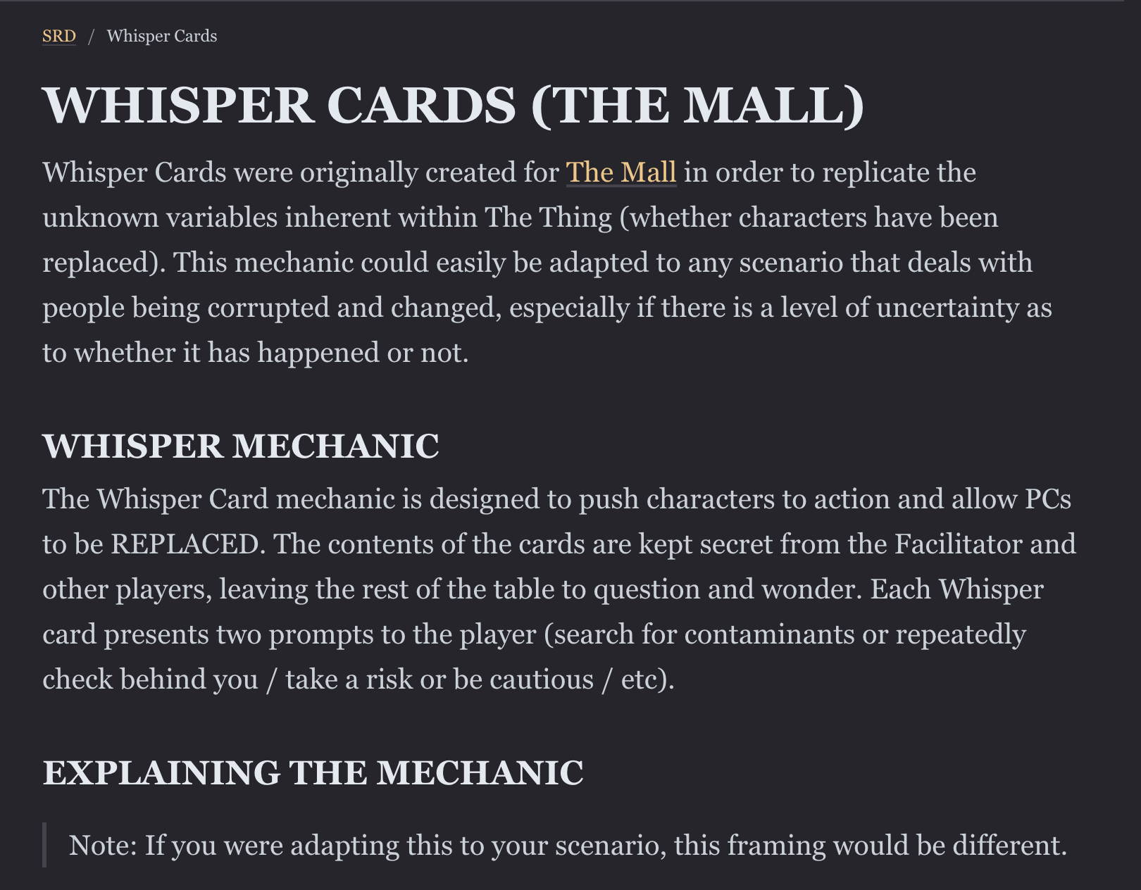 WHISPER MECHANIC (SRD)