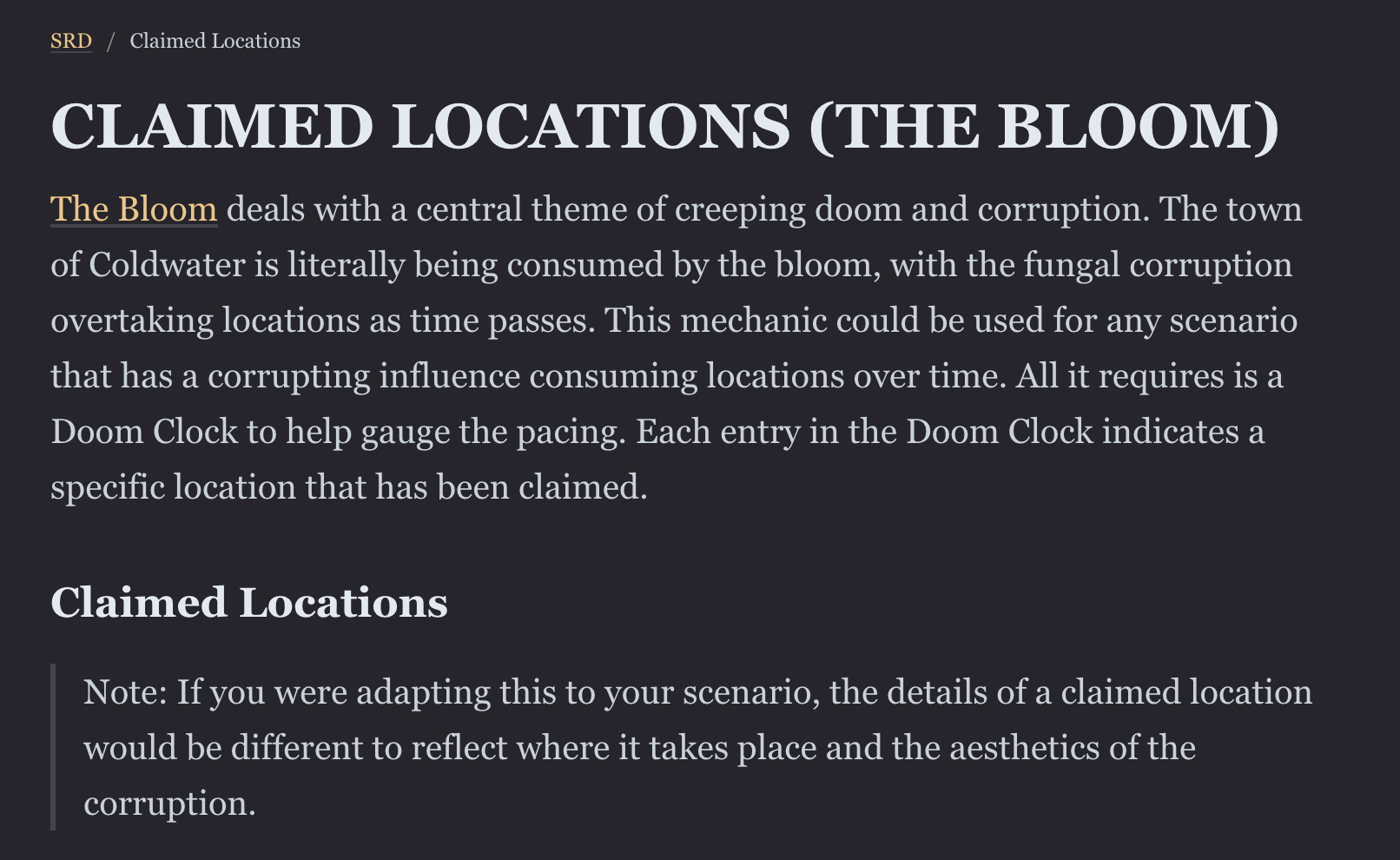CLAIMED LOCATIONS (SRD)