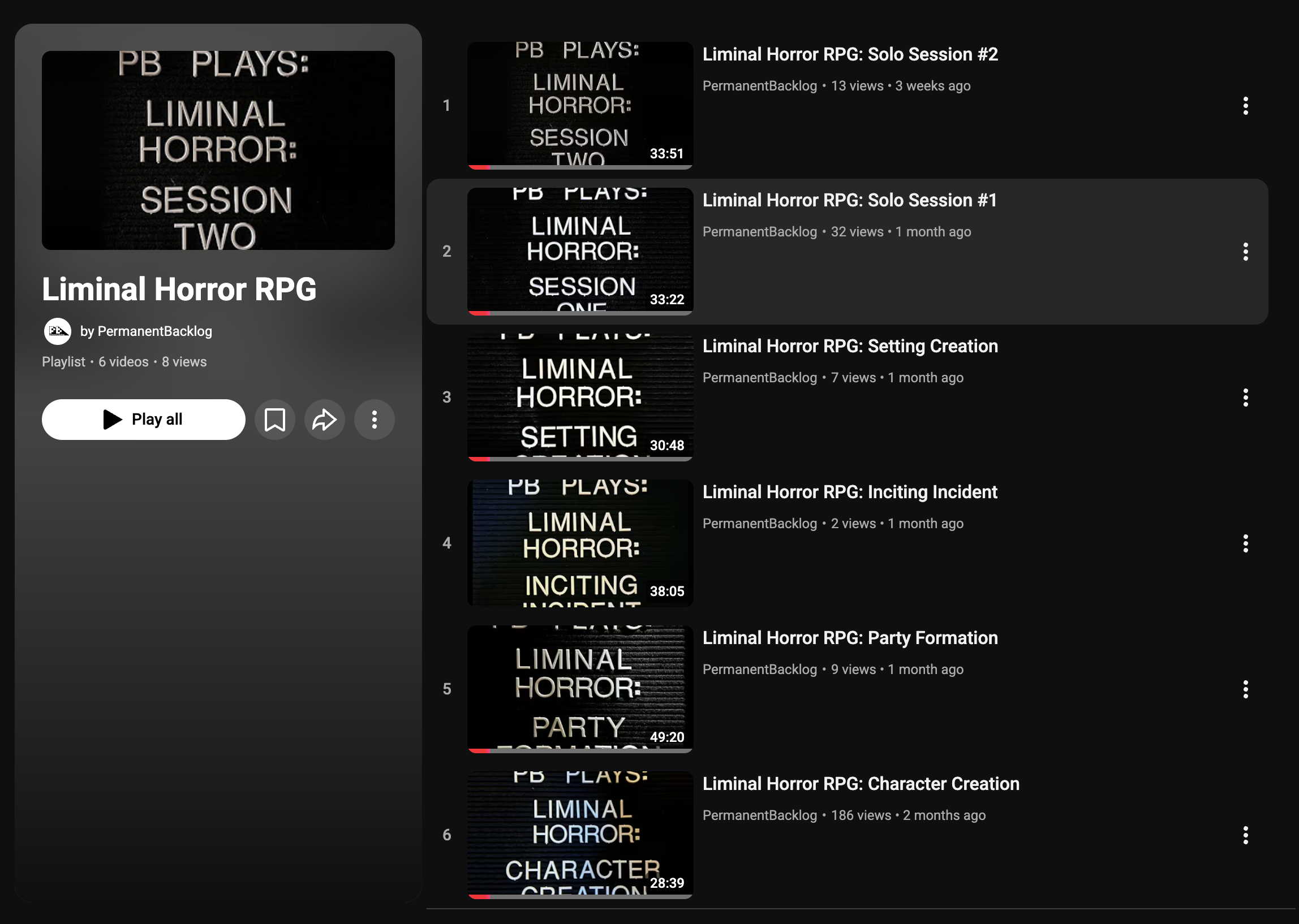 Liminal Horror RPG: Solo Series (Actual Play)