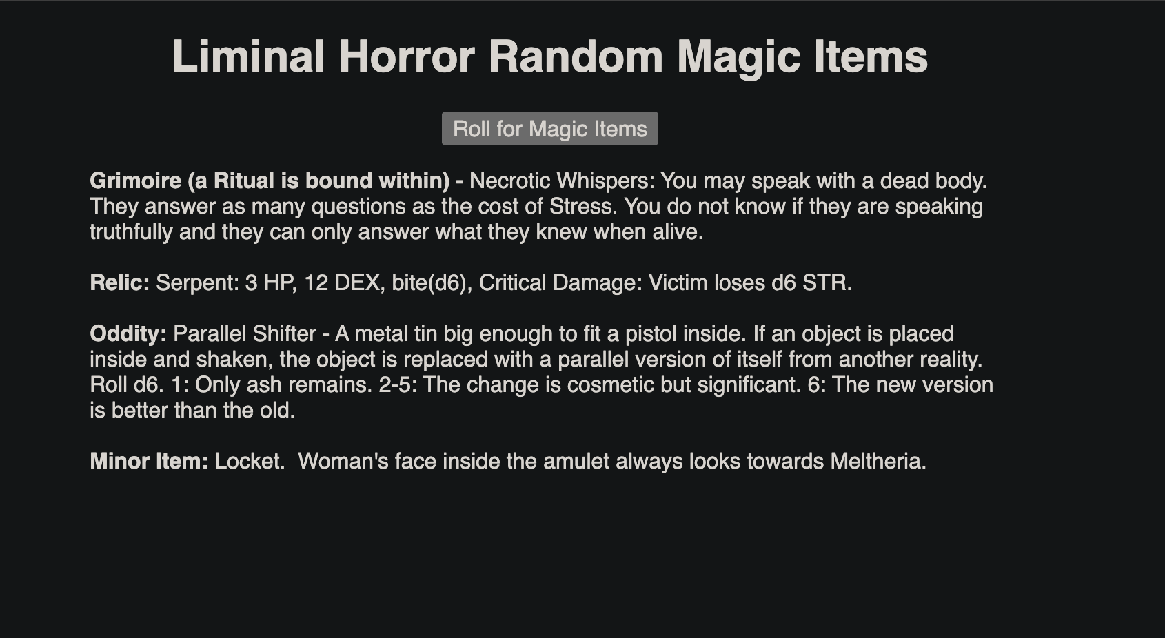 Random Magic Items