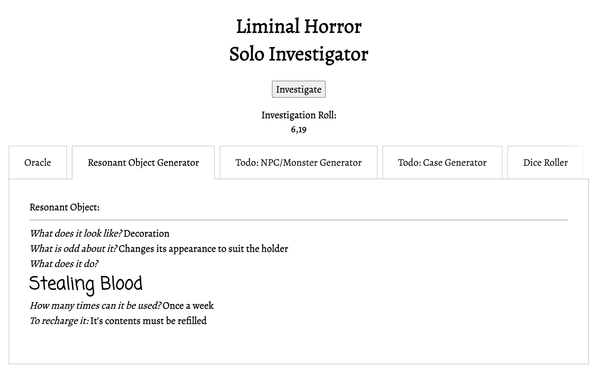 Solo Investigator Tools: Resonant Artifacts (Generators)