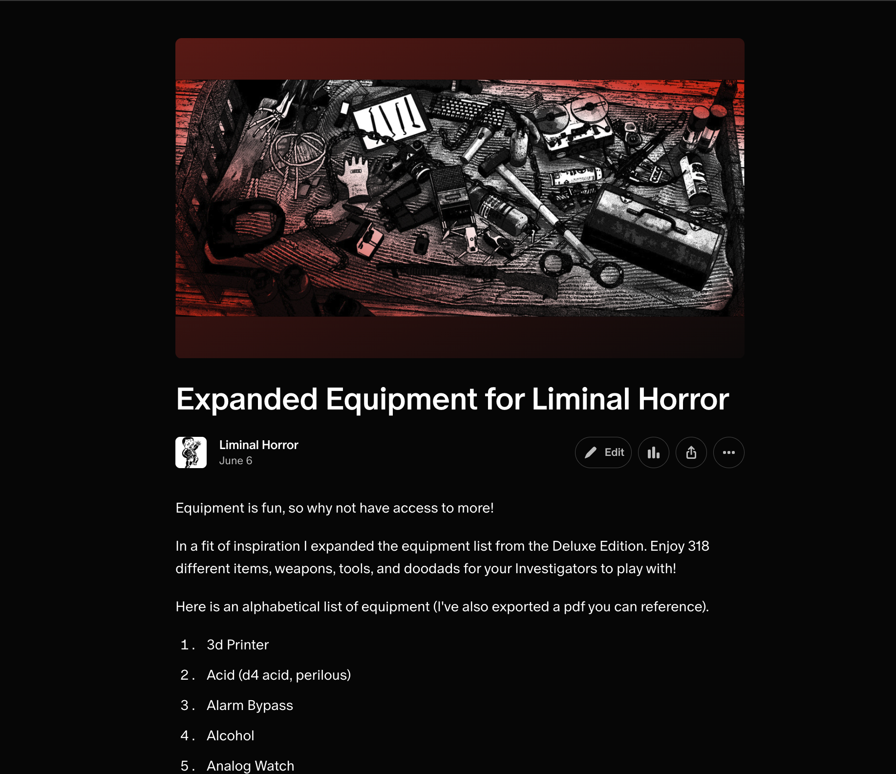 Expanded Equipment for Liminal Horror